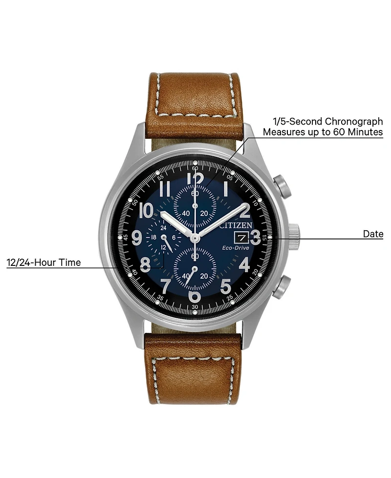 Citizen Men's Eco-Drive Chronograph Brown Leather Strap Watch 42mm CA0621-05L