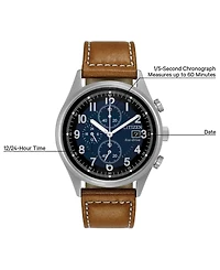 Citizen Men's Eco-Drive Chronograph Brown Leather Strap Watch 42mm CA0621-05L