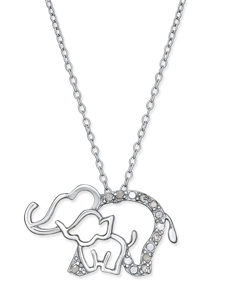 Diamond Elephant and Baby Pendant Necklace (1/10 ct. t.w.) in Sterling Silver