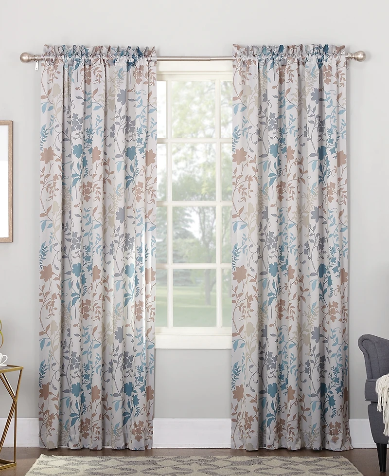 Asbury Floral Print Room Darkening Rod Pocket Curtain Panel