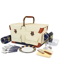Picnic Time Pioneer Plaid-Accented Tan Picnic Basket