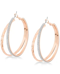 Guess Rose Gold-Tone 2" Glitter Double Hoop Earrings