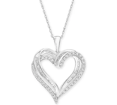 Diamond Heart Pendant 18" Necklace (1/2 ct. t.w.) 10k White, Yellow or Rose Gold.