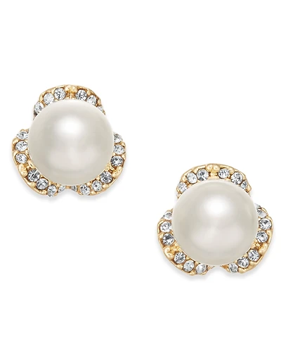 Charter Club Gold-Tone Pave & Imitation Pearl Stud Earrings, Exclusively at Macy's