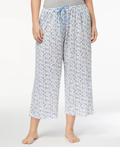 Hue Womens Plus Sleepwell Printed Knit Capri Pajama Pant made with Temperature Regulating Technology