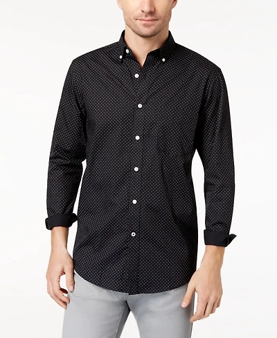Men's Club Room Micro Dot Print Stretch Cotton Shirt, Created for Macy's
