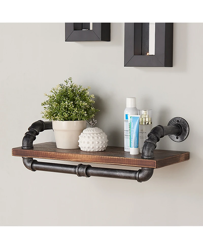 24" Isadore Industrial Pine Wood Floating Wall Shelf in Gray and Walnut Finish