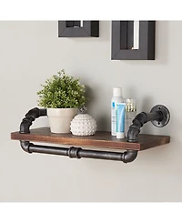 24" Isadore Industrial Pine Wood Floating Wall Shelf in Gray and Walnut Finish
