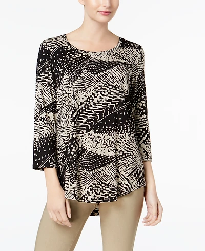 Jm Collection Women's Printed Scoop-Neck 3/4-Sleeve Top, Exclusively at Macy's