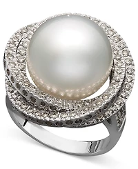 14k White Gold Ring, Cultured South Sea Pearl (13mm) and Diamond (1 ct. t.w.) Ring