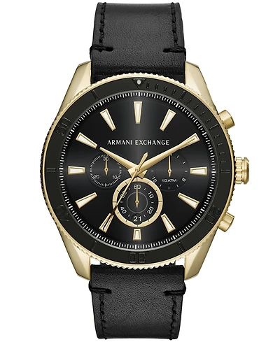 A|X Armani Exchange Men's Chronograph Black Leather Strap Watch 46mm