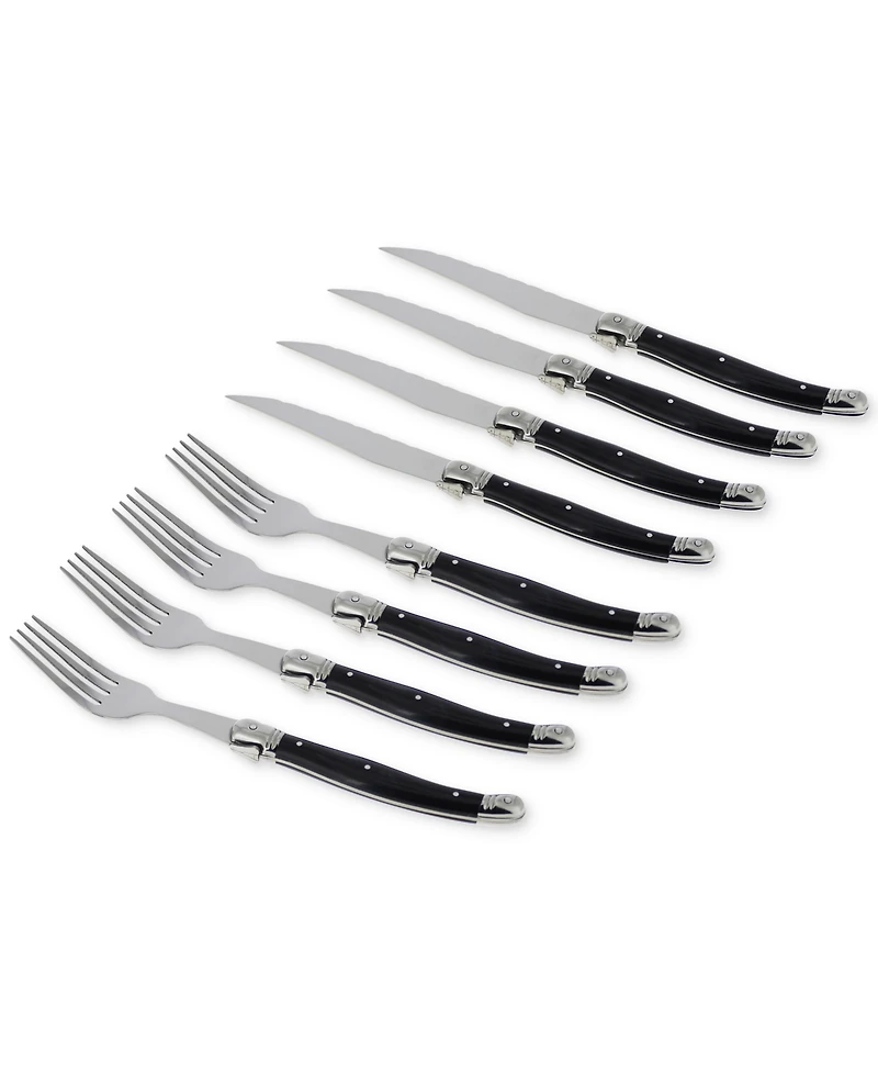 French Home Laguiole Faux Onyx Steak Knife and Fork Set, 8 Piece.