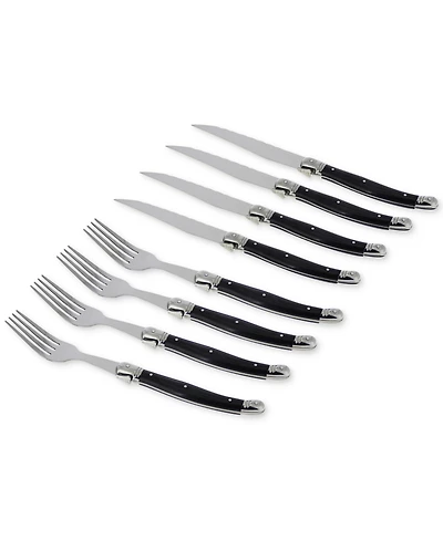 French Home Laguiole Faux Onyx Steak Knife and Fork Set, 8 Piece.