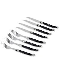 French Home Laguiole Faux Onyx Steak Knife and Fork Set, 8 Piece.