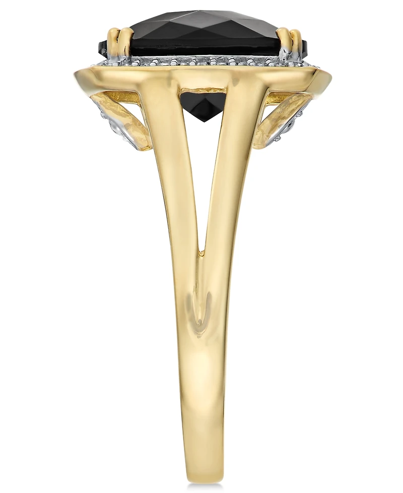 Faceted Onyx (4-1/2 ct. t.w.) and Diamond (1/5 ct. t.w.) Ring in 14k Gold