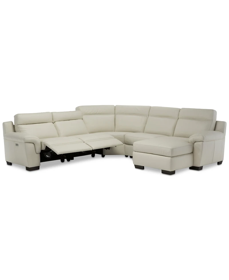 Closeout! Julius Ii 5-Pc. Leather Chaise Sectional Sofa With 2 Power Recliners, Power Headrests & Usb Power Outlet, Created for Macy's
