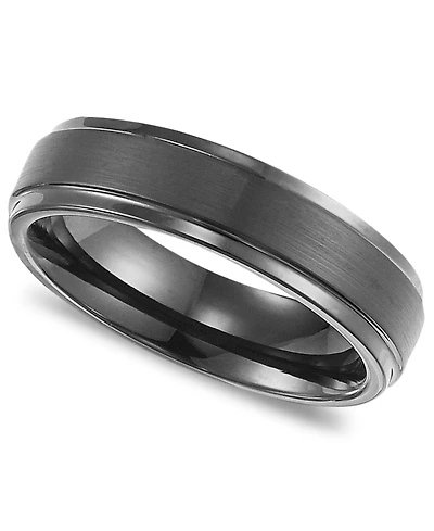 Triton Men's Black Tungsten Carbide Ring, Comfort Fit Wedding Band (6mm)