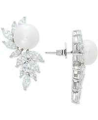 Arabella Cultured Freshwater Pearl (10mm) & Cubic Zirconia Drop Earrings in Sterling Silver