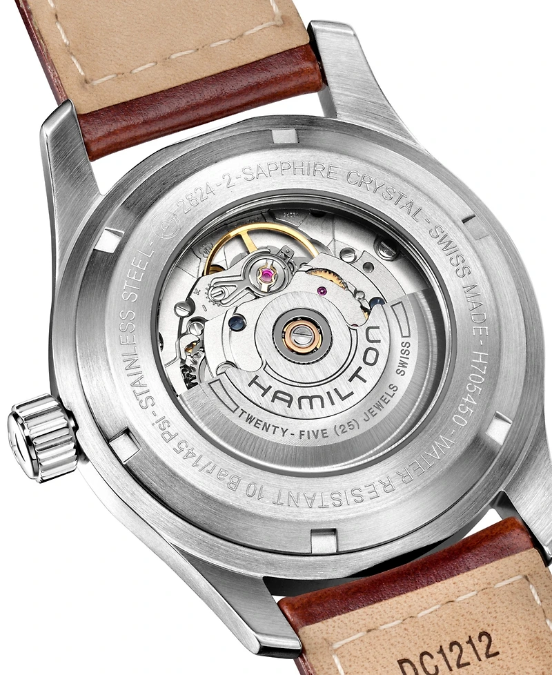 Hamilton Men's Swiss Automatic Khaki Field Brown Leather Strap Watch 42mm H70555533