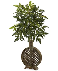 Nearly Natural 39" Bracken Fern Artificial Plant in Open-Weave Planter