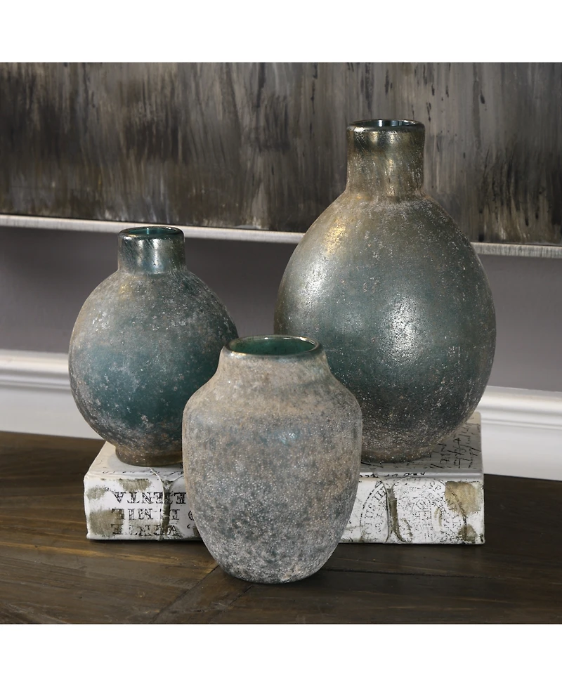 Uttermost Mercede Weathered Blue-Green Vases, Set of 3