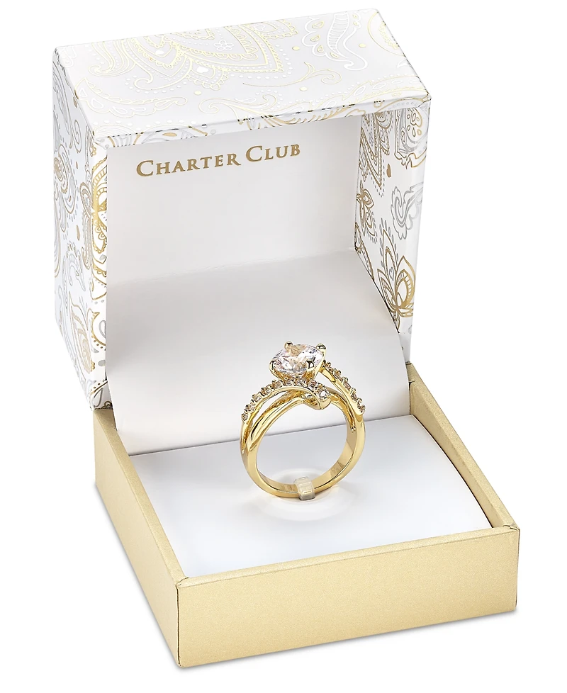 Charter Club Gold Plate Crystal Bypass Ring, Created for Macy's