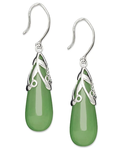 Dyed Jade Leaf Top Teardrop Earrings in Sterling Silver