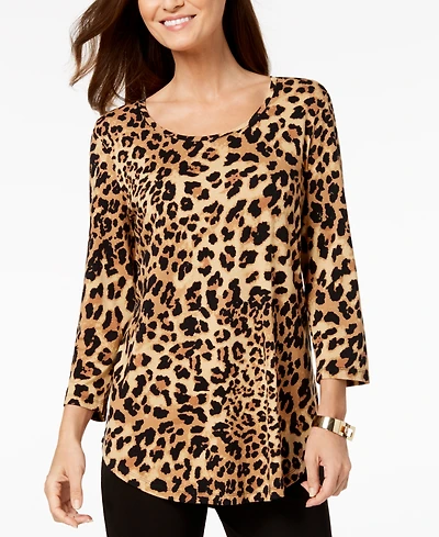 Jm Collection Women's Printed Scoop-Neck 3/4-Sleeve Top, Exclusively at Macy's
