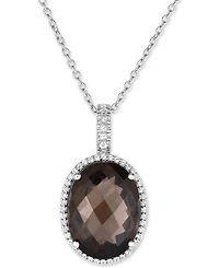 Smoky Quartz (15 ct. t.w.) and White Topaz (3/8 ct. t.w.) Large Oval Pendant Necklace in Sterling Silver