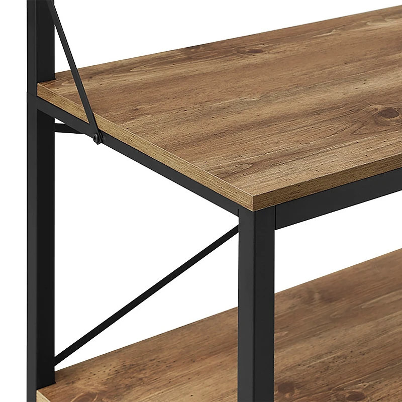 72" Industrial Metal and Wood Hall Tree - Rustic Oak