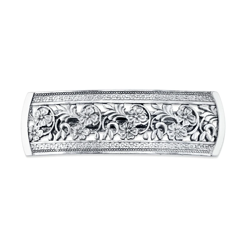 2028 Silver-Tone Flowers Bar Barrette