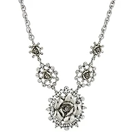 2028 Silver-Tone Crystal Multi Flower Drop Necklace 16" Adjustable