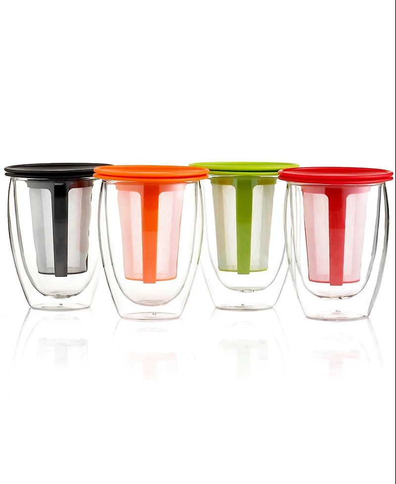 Bodum Double Walled Glass 12-Oz. Tea for One with Strainer, Black