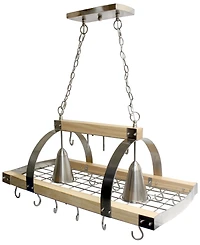 Elegant Designs 2 Light Kitchen Wood Pot Rack with Downlights