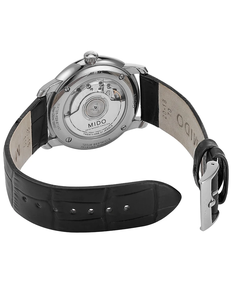 Mido Men's Swiss Automatic Baroncelli Iii Heritage Black Leather Strap Watch 39mm