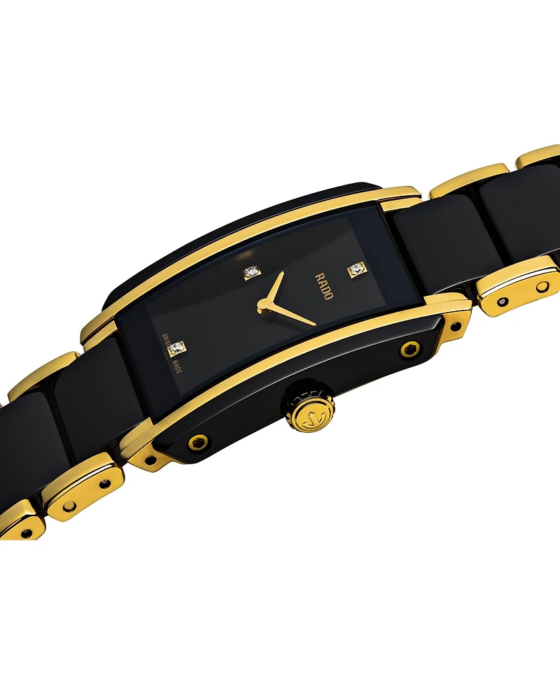 Rado Women's Swiss Integral Diamond Accent Black Ceramic & Gold-Tone Stainless Steel Bracelet Watch 23x33mm R20845712
