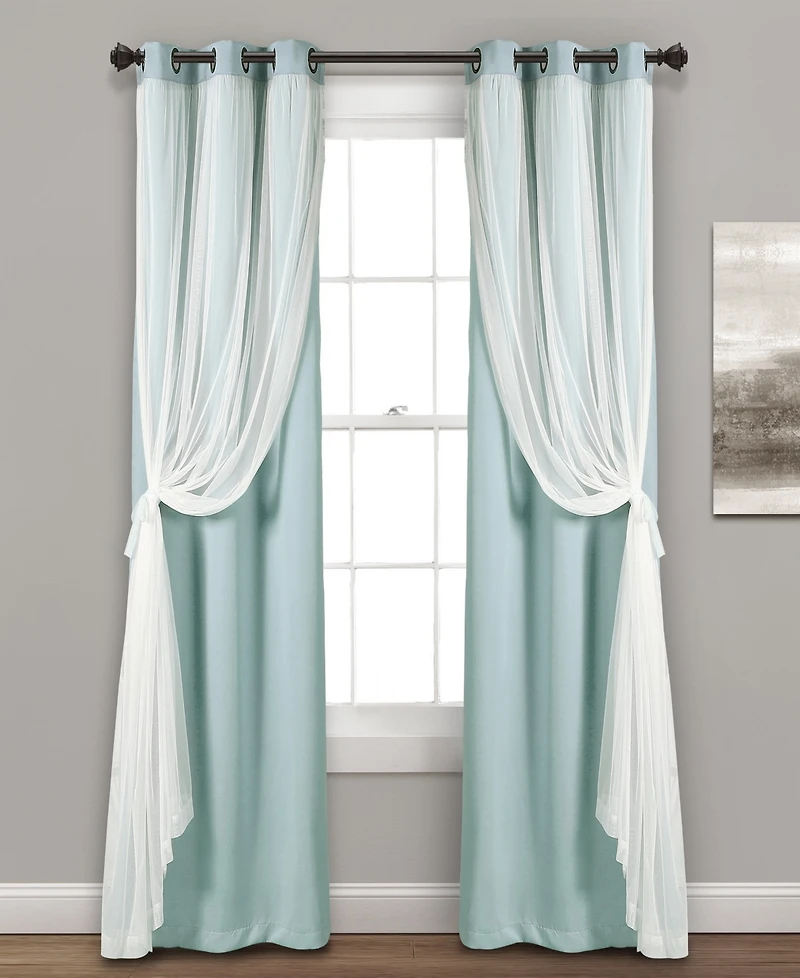 Solid and Sheer Layered 38" x 84" Blackout Curtain Set