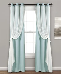 Solid and Sheer Layered 38" x 84" Blackout Curtain Set