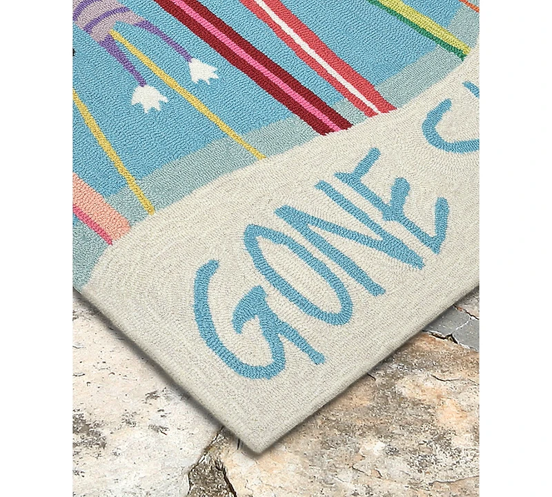 Liora Manne Front Porch Indoor/Outdoor Gone Skiing Blue 2' x 3' Area Rug