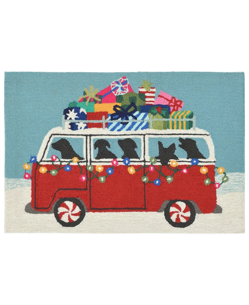Liora Manne Front Porch Indoor/Outdoor Happy Howlidays Red 2'6" x 4' Area Rug