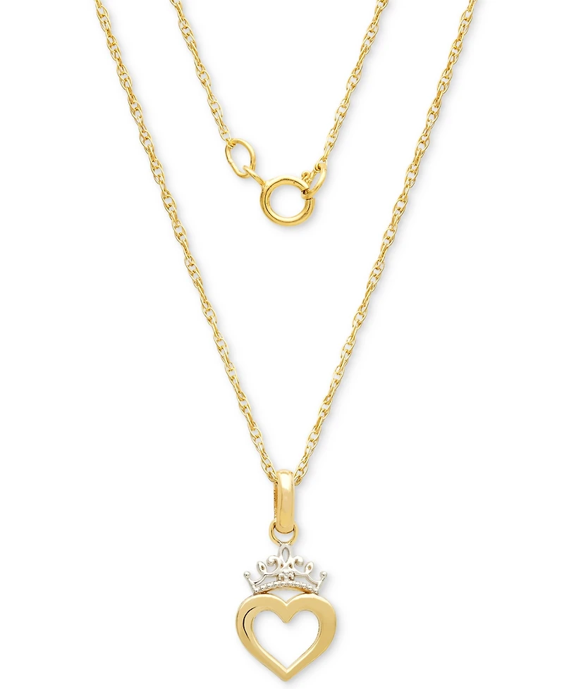 Disney Children's Princess Heart & Tiara 15" Pendant Necklace in 14k Gold