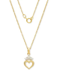 Disney Children's Princess Heart & Tiara 15" Pendant Necklace in 14k Gold