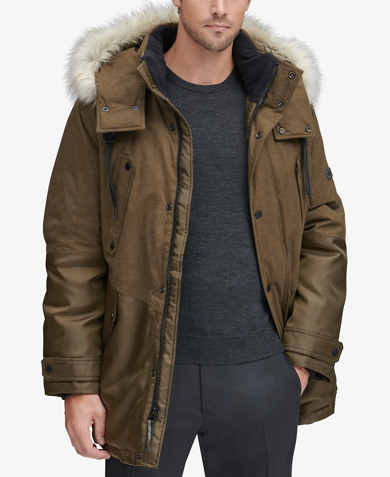 Marc New York Men's Mixed-Media Parka with Removable Hood
