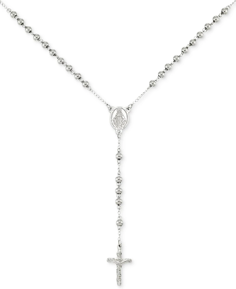 Legacy for Men by Simone I. Smith Beaded Cross 24" Rosary Necklace in Stainless Steel