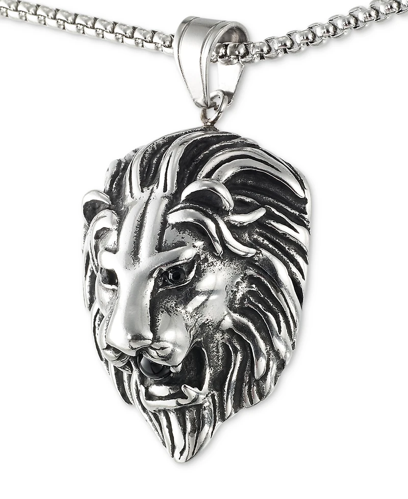 Legacy for Men by Simone I. Smith Black Agate Lion Head 24" Pendant Necklace in Stainless Steel