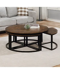 Alaterre Furniture Arcadia Wood 42" Round Coffee Table with Nesting Tables