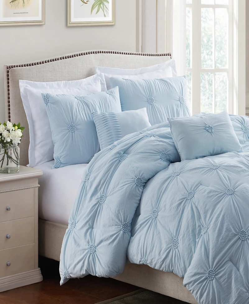 Cathay Home Inc. Floral Pintuck Comforter Set, Full/Queen