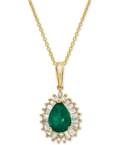Emerald (3/4 ct. t.w.) & Diamond (1/4 ct. t.w.) 16" Pendant Necklace in 14k Gold