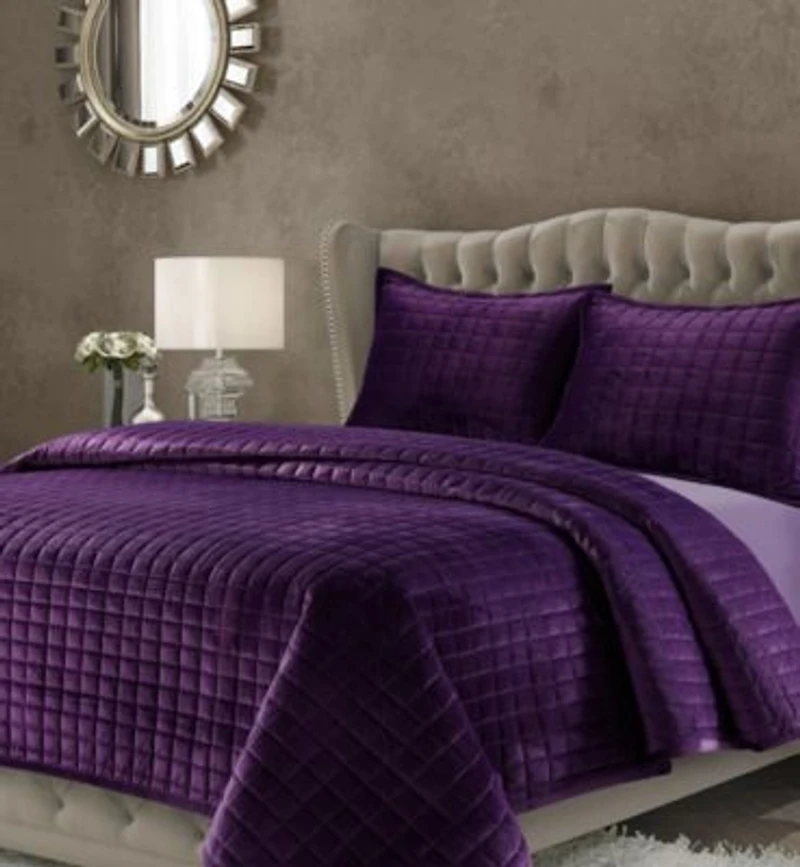 Tribeca Living Florence Velvet Solid Oversized Quilt Sets