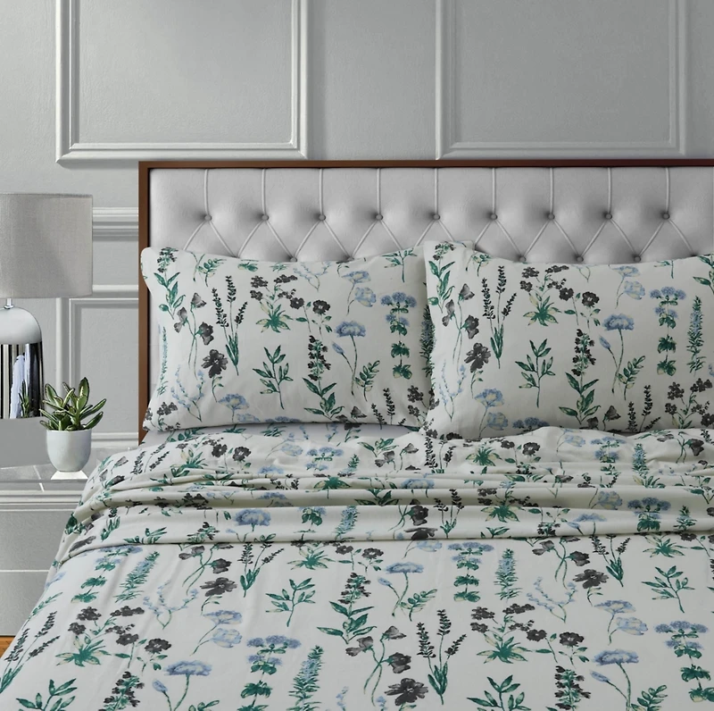 Tribeca Living Fleur Cotton Flannel Printed Extra Deep Pocket Sheet Set